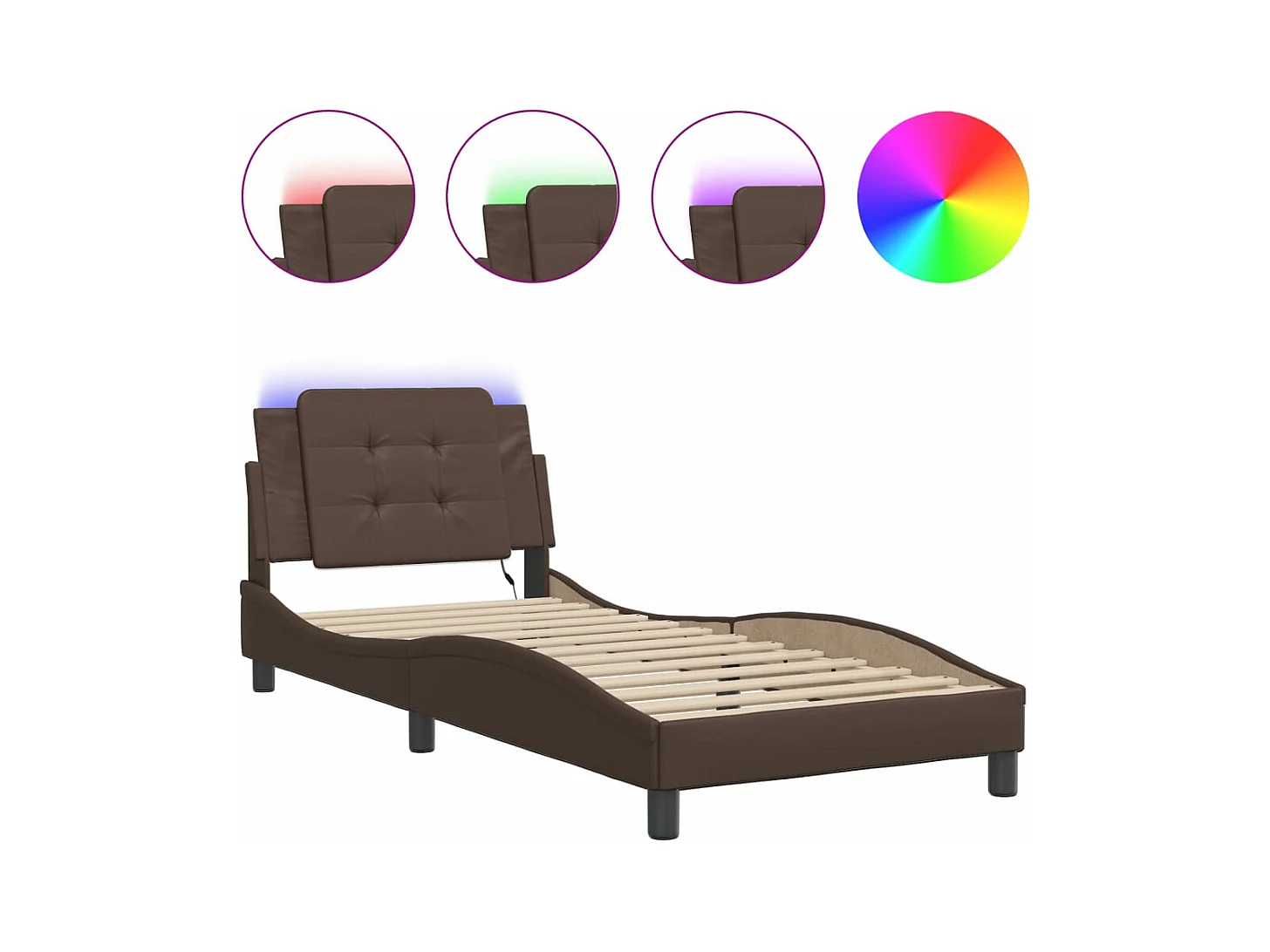 Cadre de lit avec LED sans matelas marron 90x190 cm