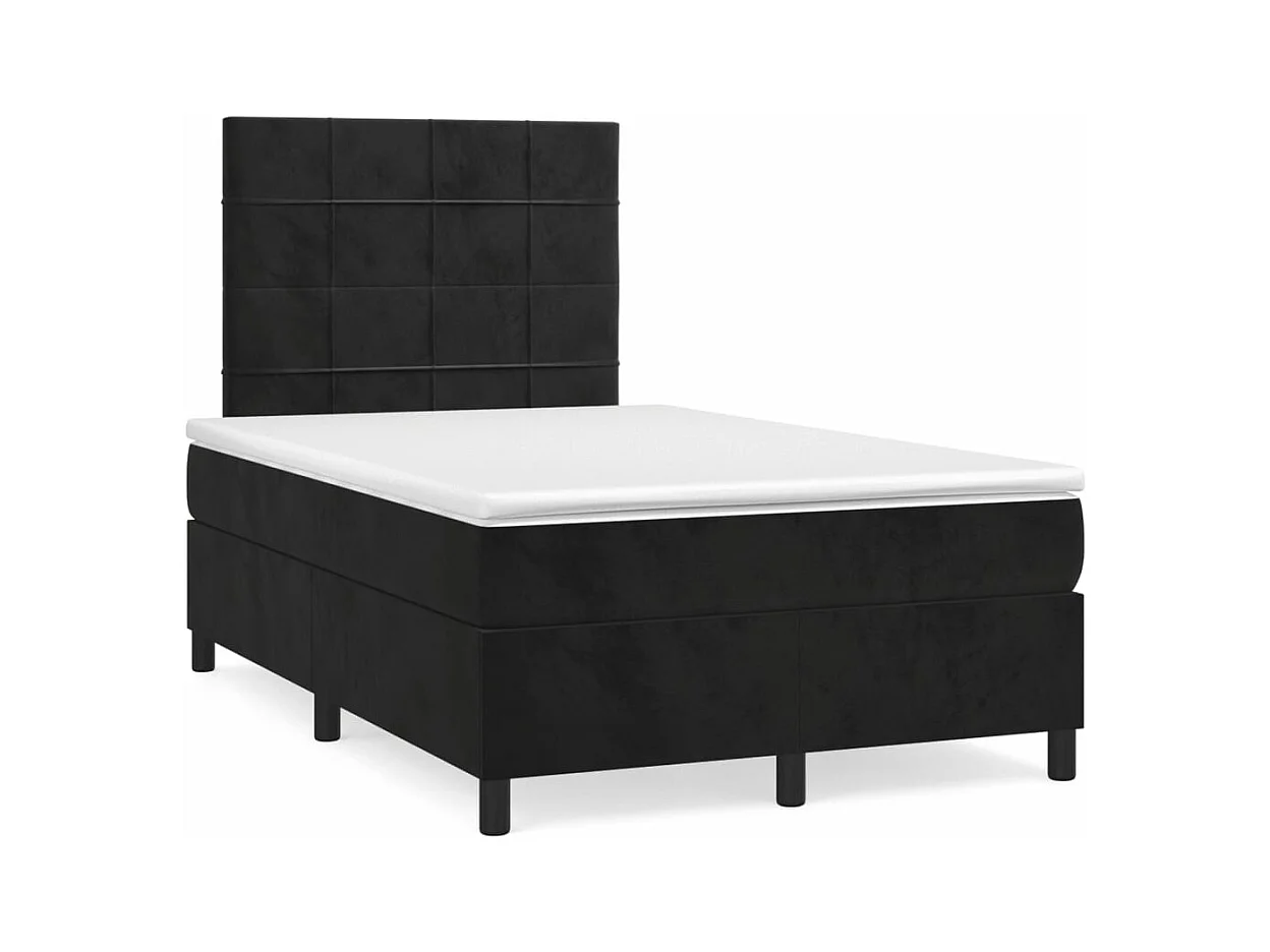 Cama box spring con colchón y LED terciopelo negro 120x190 cm