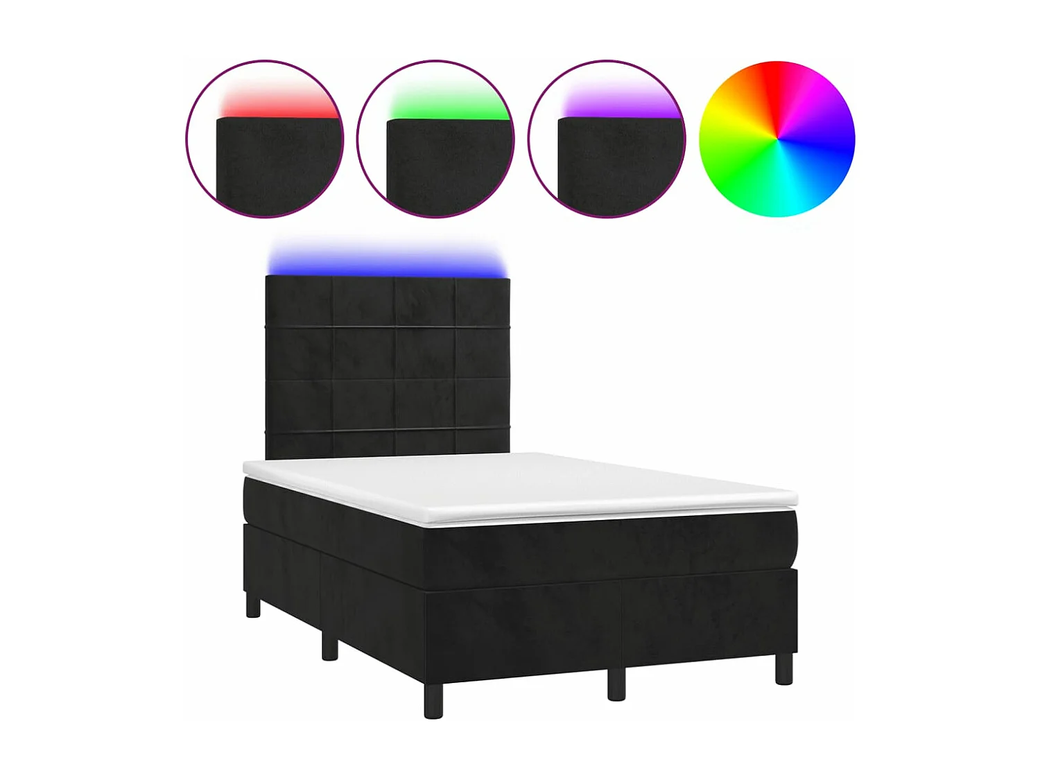 Sommier à lattes de lit et matelas LED noir 120x190 cm velours