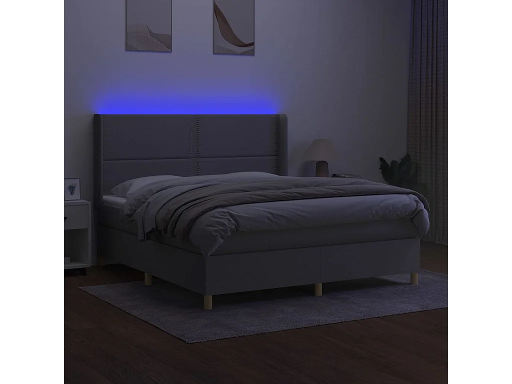 Letto a Molle Materasso e LED Grigio Chiaro 180x200 cm Tessuto