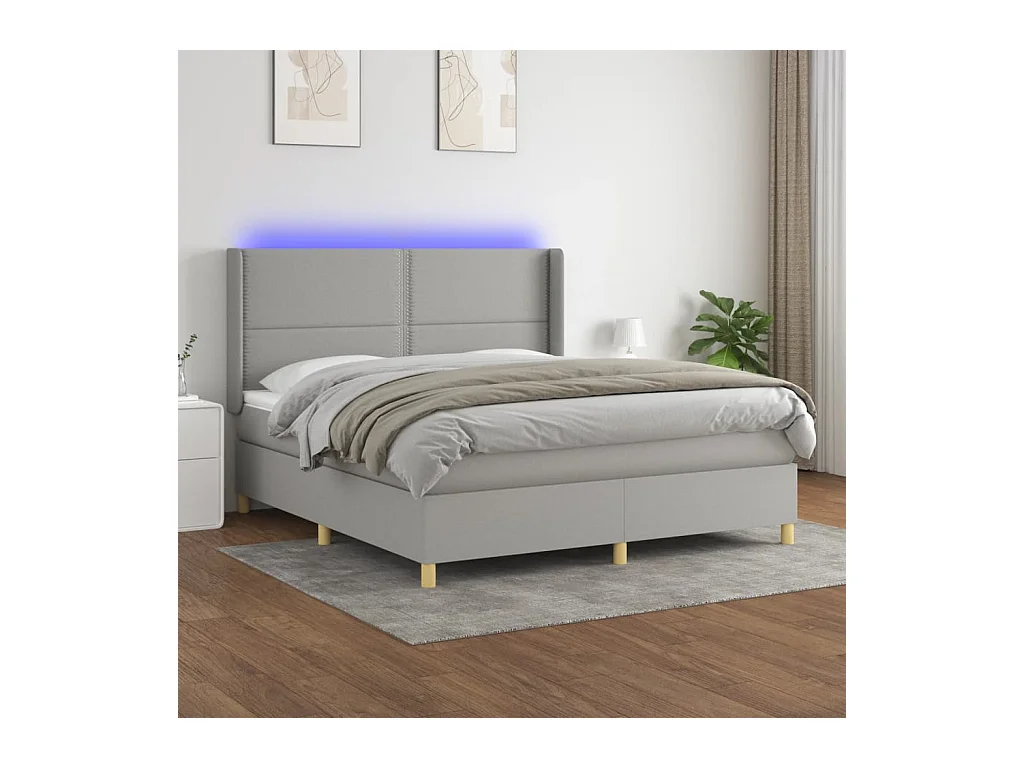 Letto a Molle Materasso e LED Grigio Chiaro 180x200 cm Tessuto