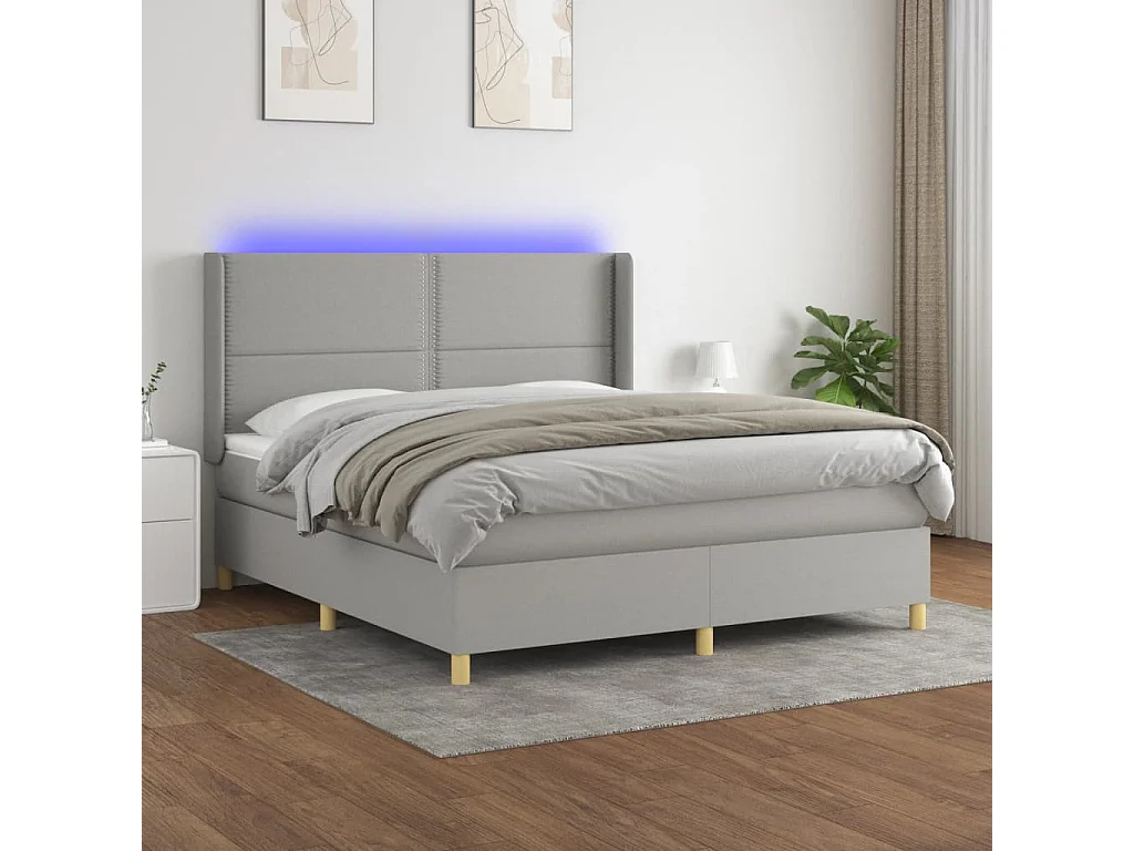 Boxspringbett mit Matratze & LED Hellgrau 180x200 cm Stoff