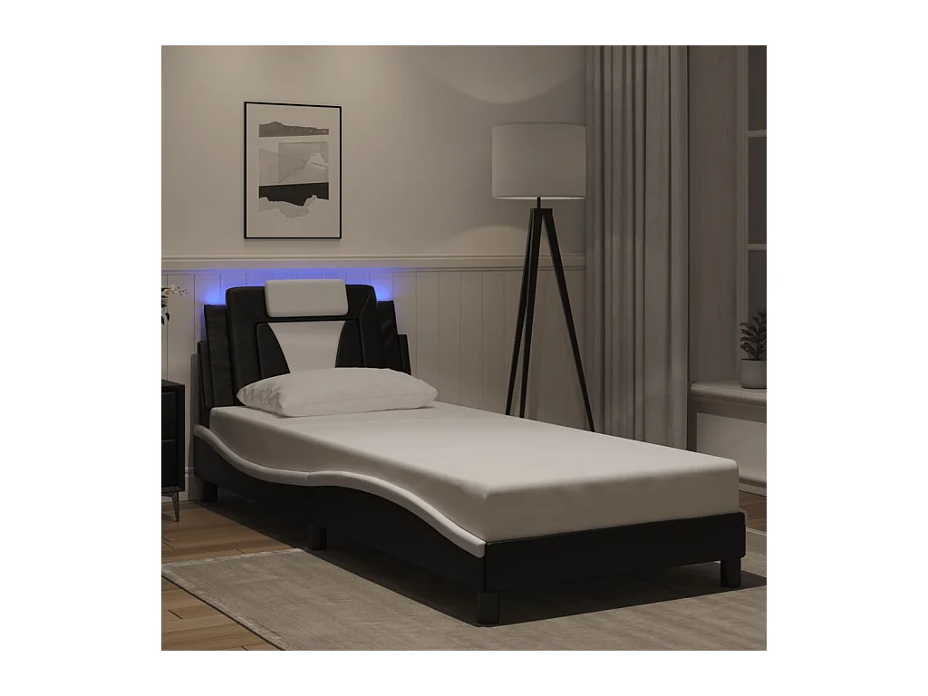 Cadre de lit avec LED sans matelas noir et blanc 90x200 cm