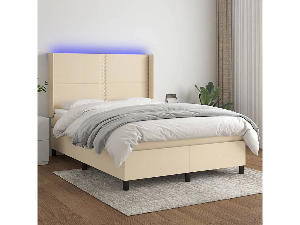 Sommier à lattes de lit matelas LED Crème 140x200 cm Tissu