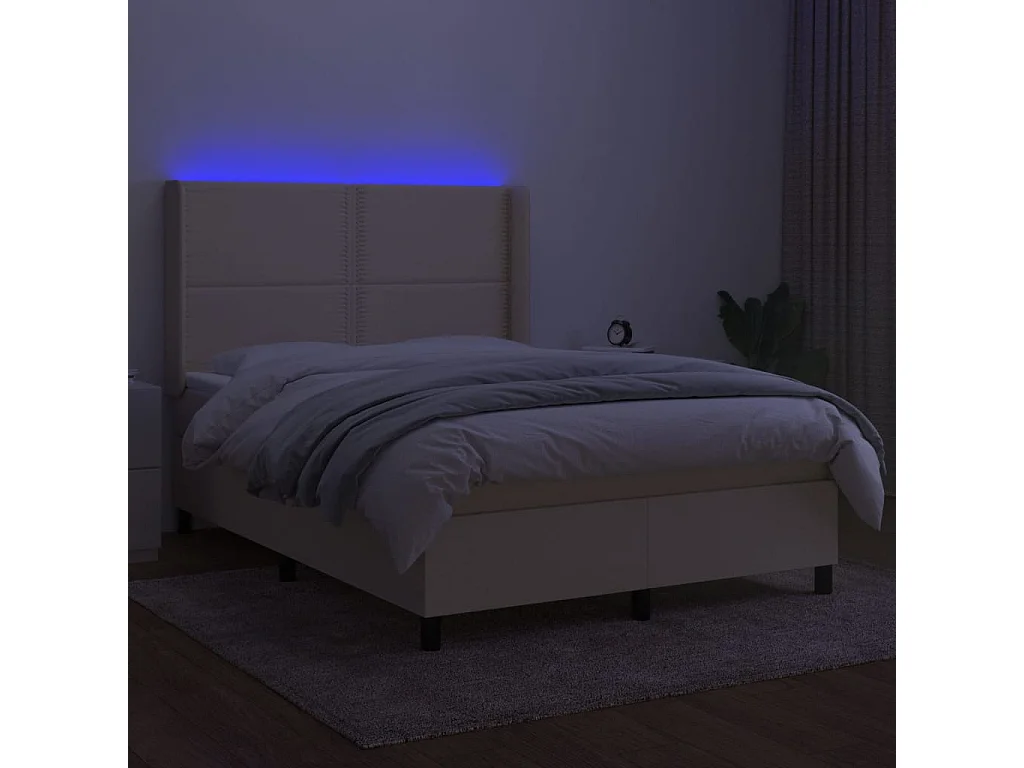 Sommier à lattes de lit matelas LED Crème 140x200 cm Tissu