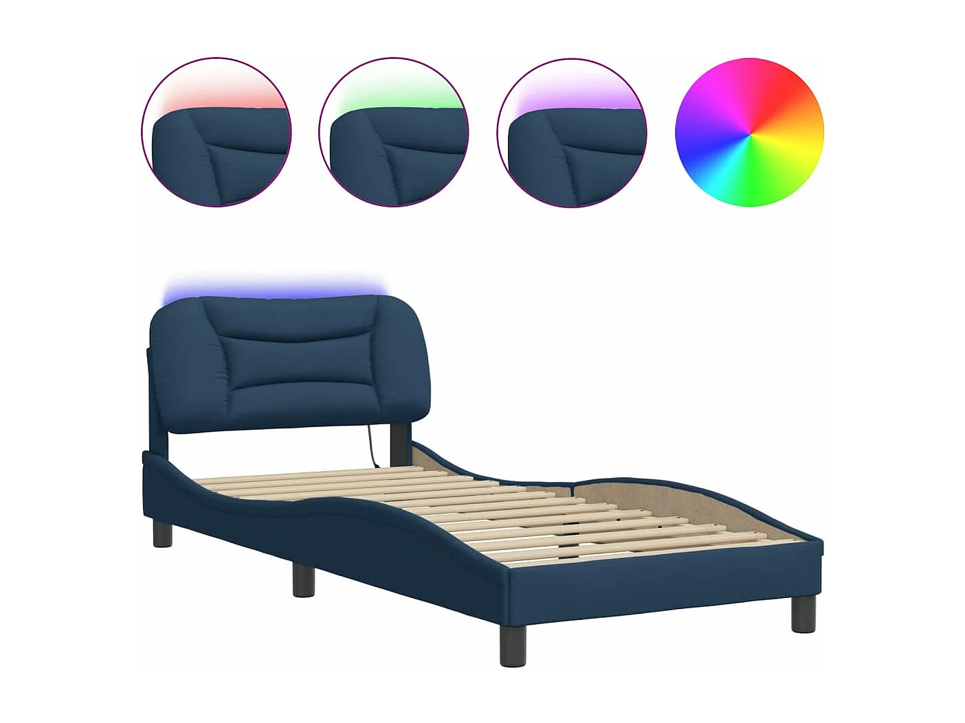 Cadre de lit avec LED sans matelas bleu 90x190 cm tissu