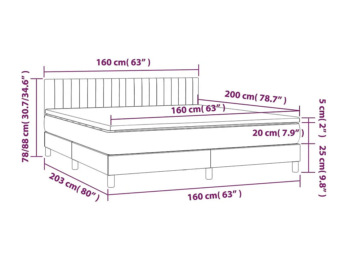 Letto a Molle Materasso e LED Marrone Scuro 160x200 cm Tessuto