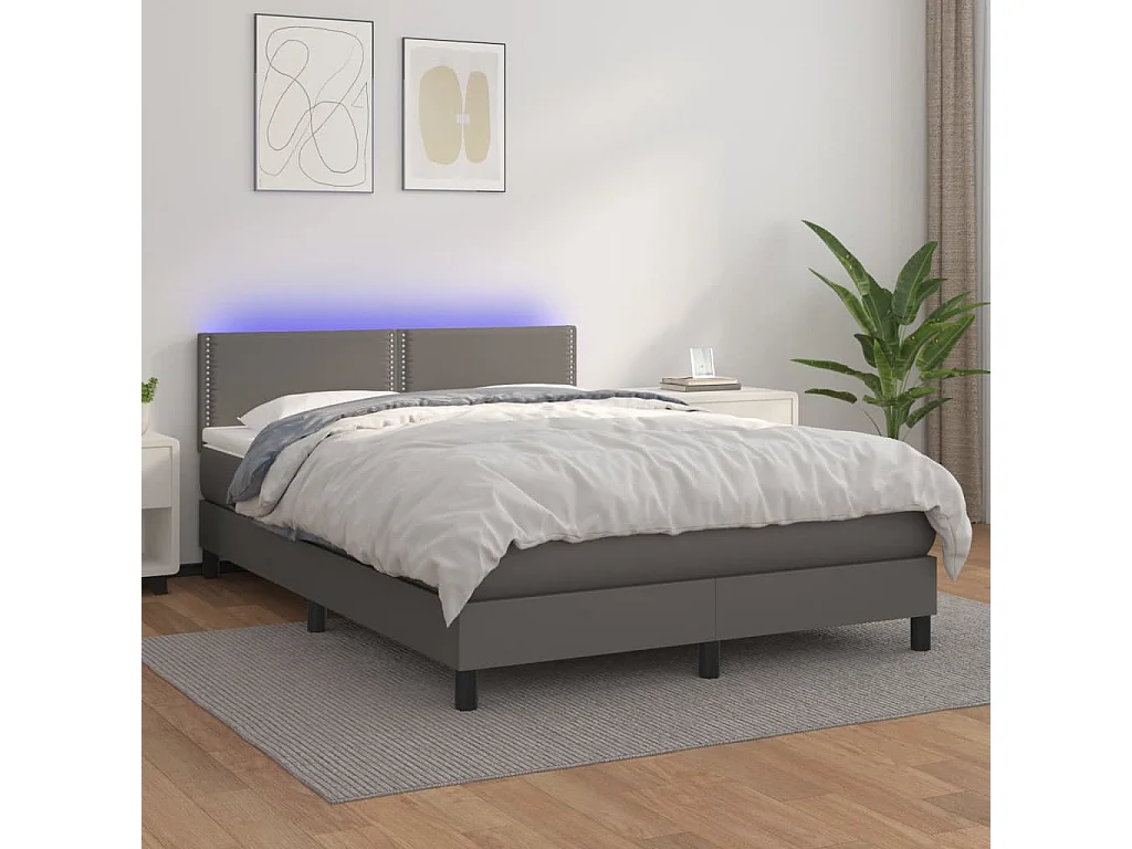 Giroletto Molle con Materasso e LED Grigio 140x190cm Similpelle