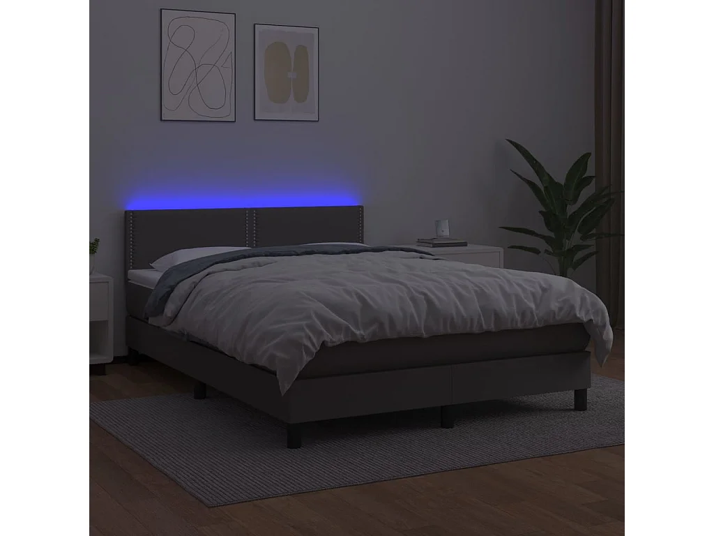 Giroletto Molle con Materasso e LED Grigio 140x190cm Similpelle