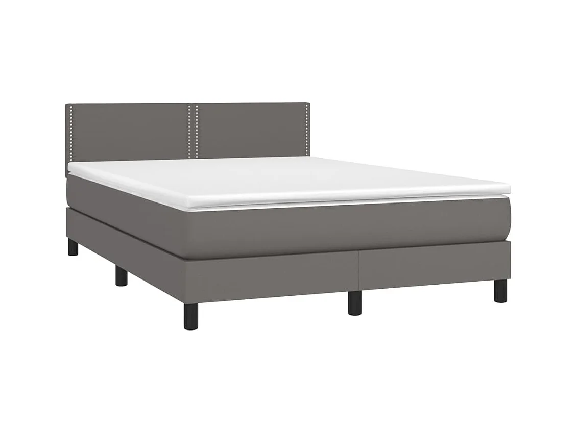 Cama box spring colchón y LED cuero sintético gris 140x190 cm