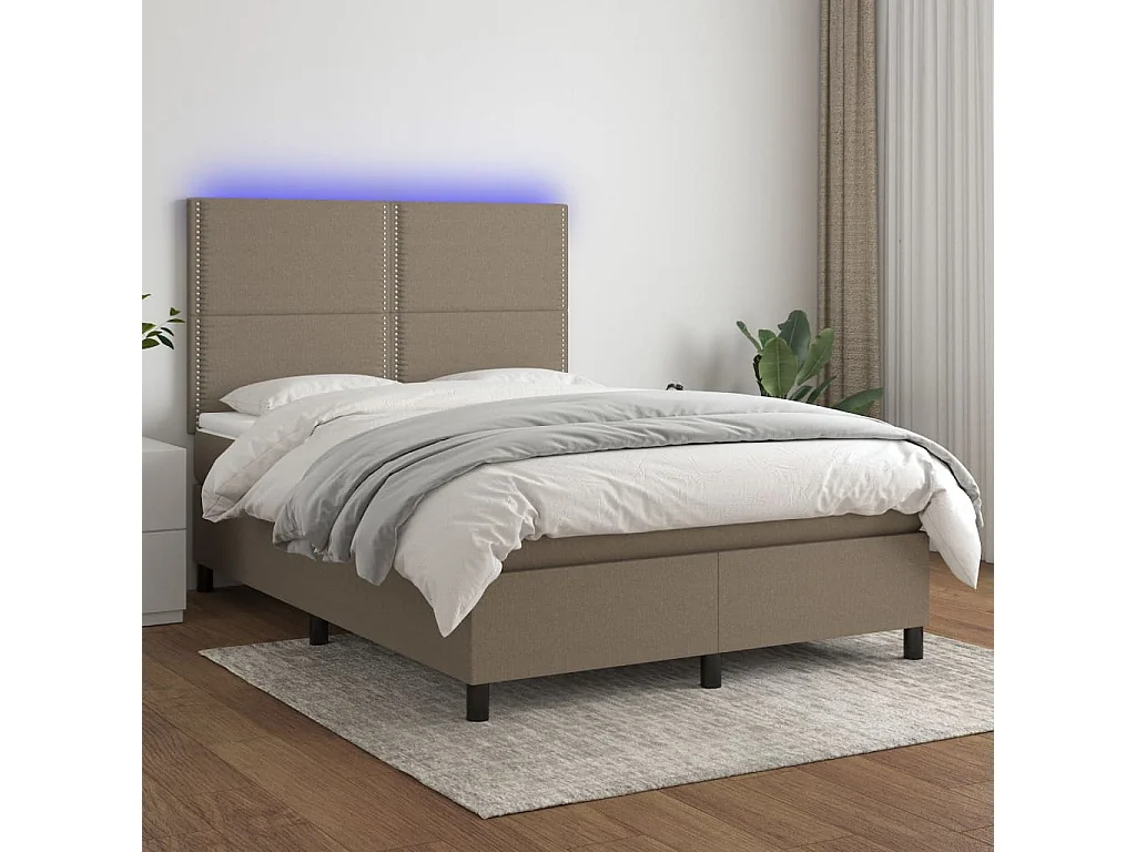 Sommier à lattes de lit et matelas et LED Taupe 140x200cm Tissu