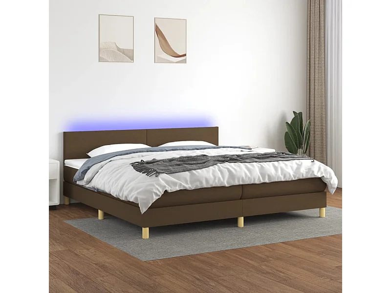 Boxspring met matras en LED stof donkerbruin 200x200 cm