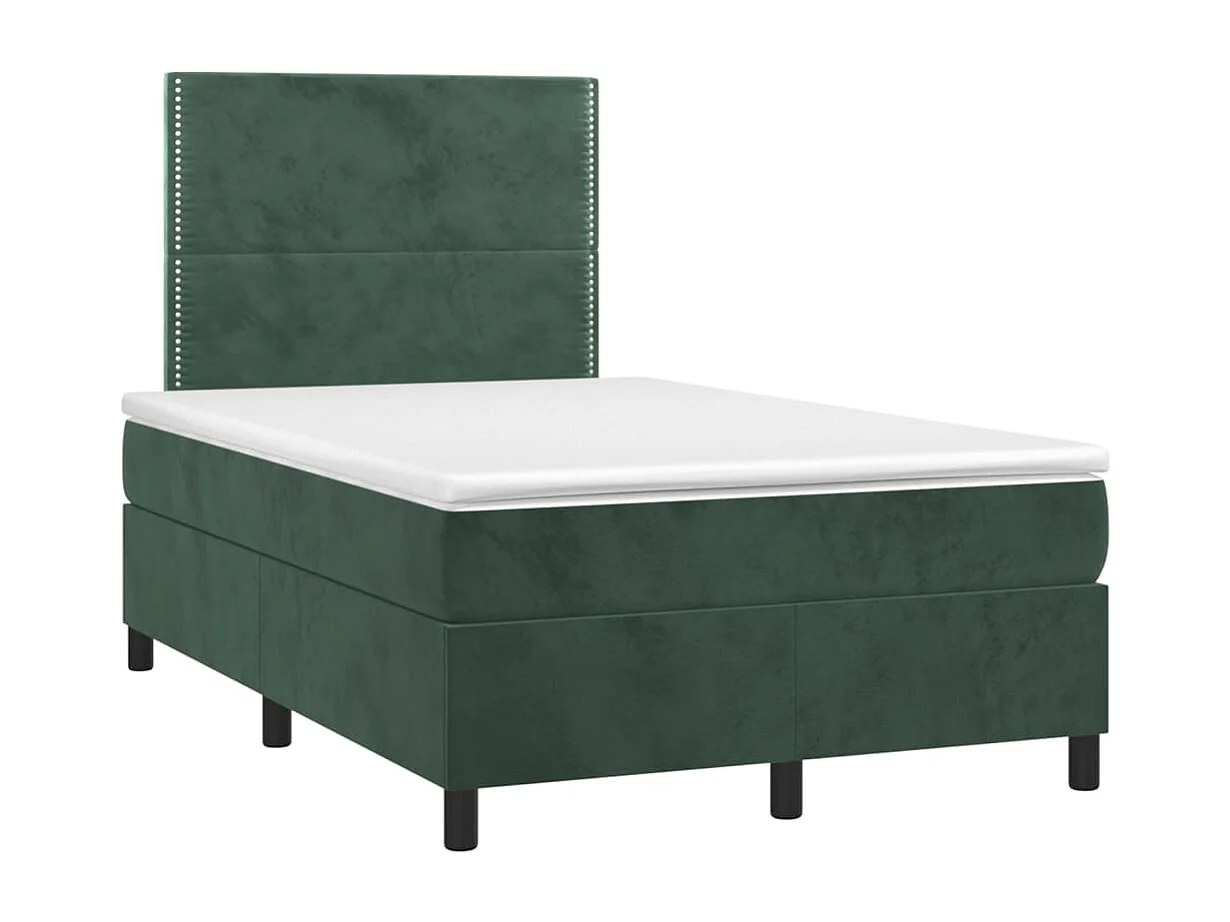Letto a Molle con Materasso e LED Verde Scuro 120x190cm Velluto
