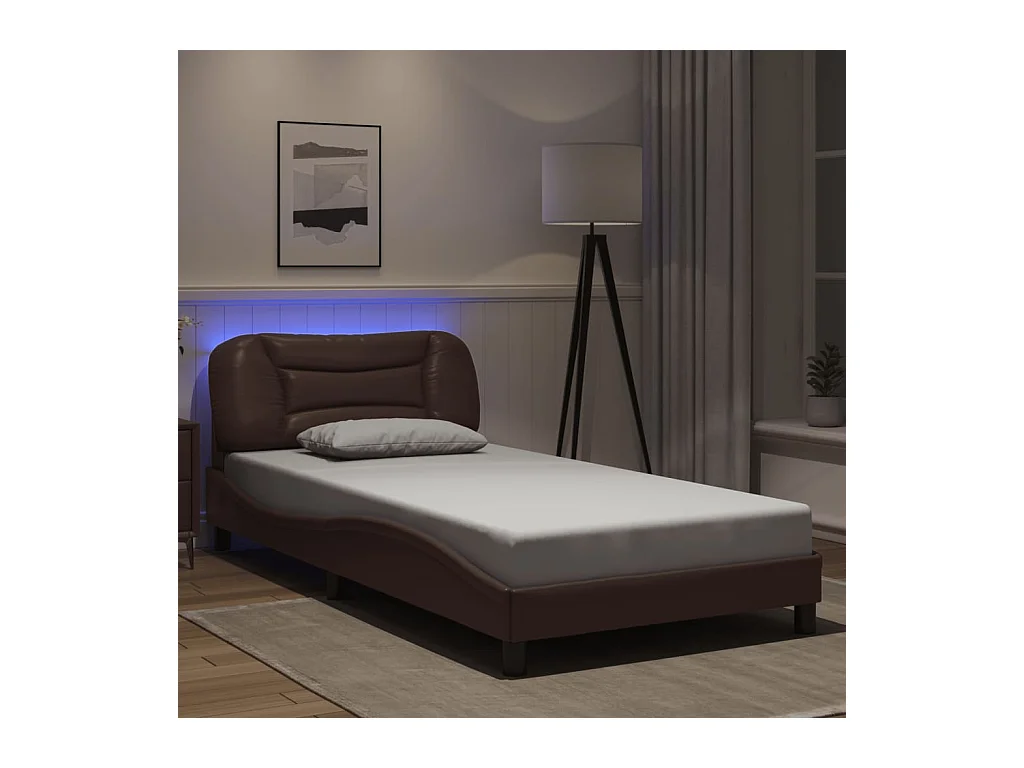 Cadre de lit avec LED sans matelas marron 100x200 cm