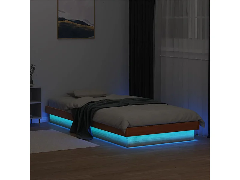 Estructura de cama LED madera maciza pino marrón cera 100x200cm