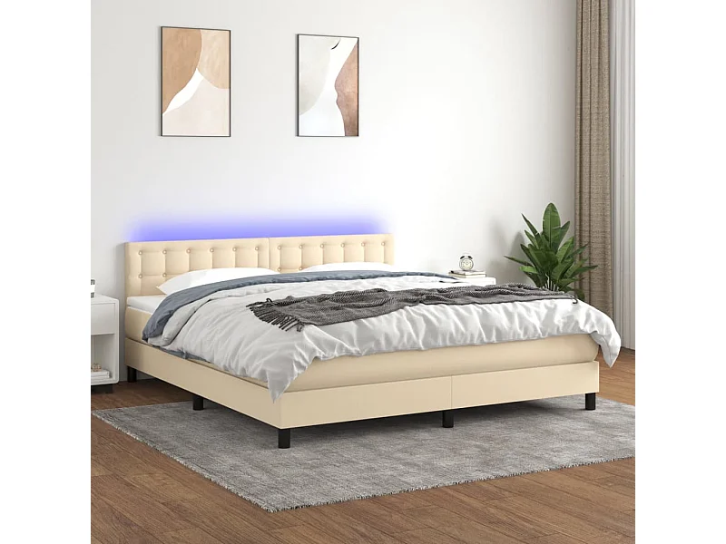 Sommier à lattes de lit avec matelas LED Crème 180x200 cm Tissu