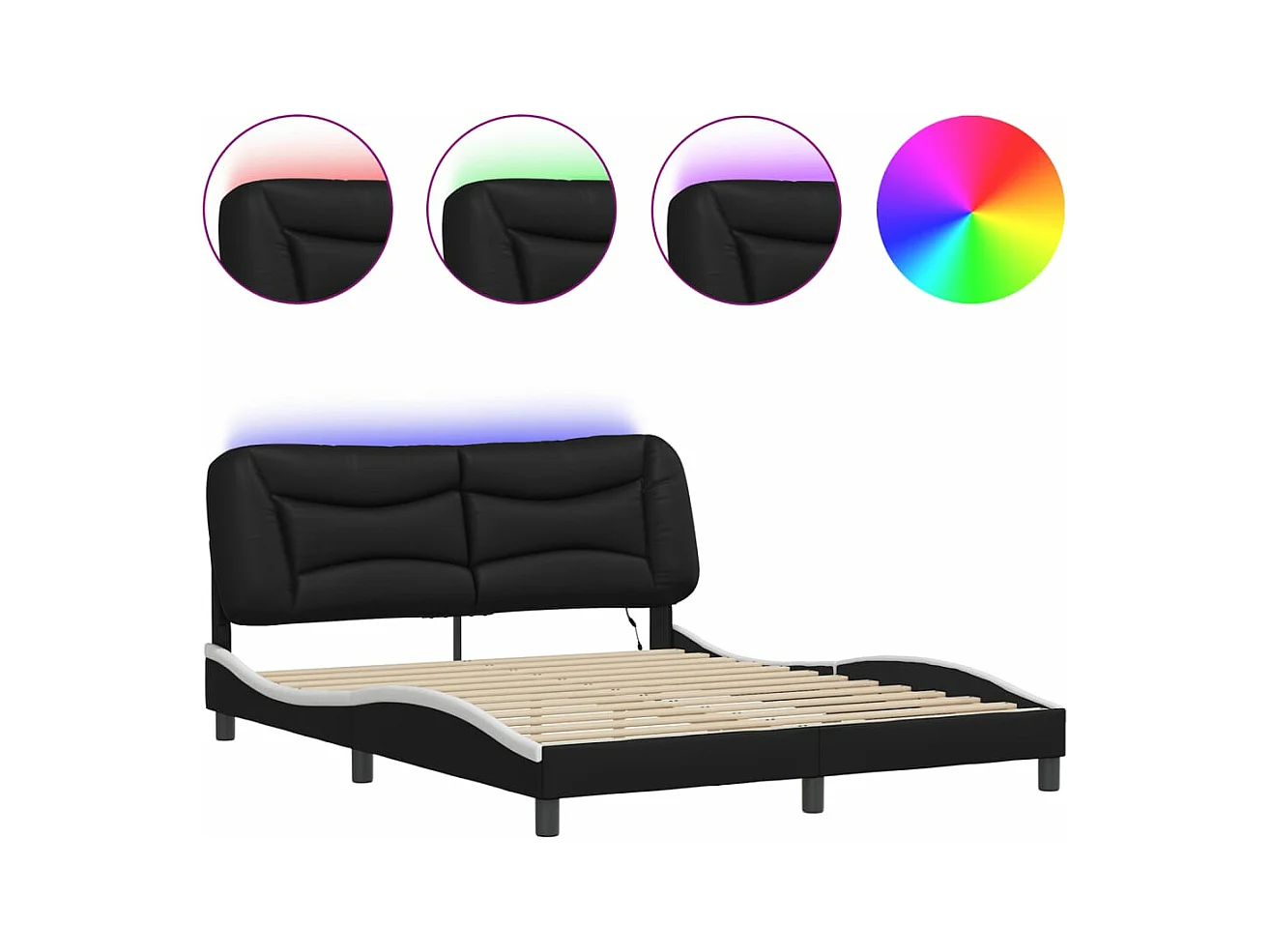 Cadre de lit avec LED sans matelas noir et blanc 160x200 cm