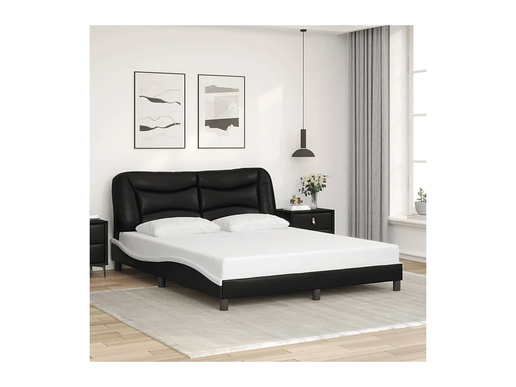 Cadre de lit avec LED sans matelas noir et blanc 160x200 cm