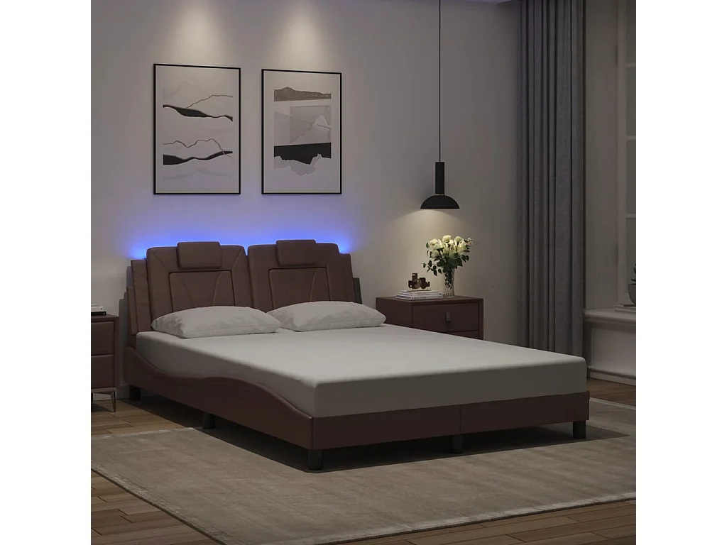 Cadre de lit avec LED sans matelas marron 140x200 cm