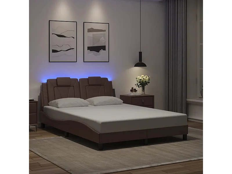 Cadre de lit avec LED sans matelas marron 140x200 cm