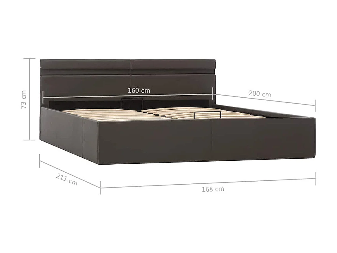 Cadre de lit à rangement avec LED gris similicuir 160x200 cm
