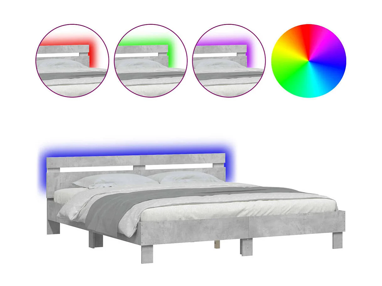 Bettgestell mit Kopfteil und LED-Beleuchtung Betongrau