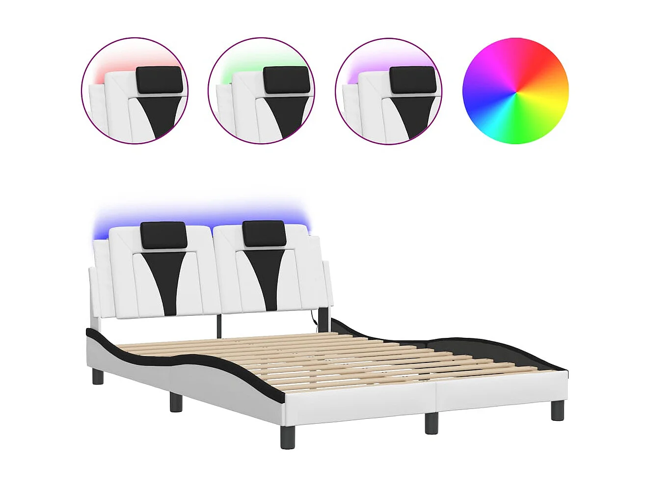 Estrutura cama c/ luzes LED 120x200cm couro artif. branco/preto