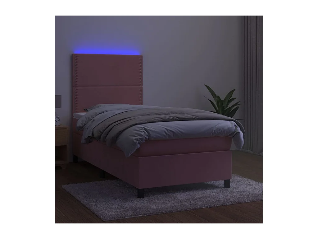 Boxspringbett mit Matratze & LED Rosa 100x200 cm Samt