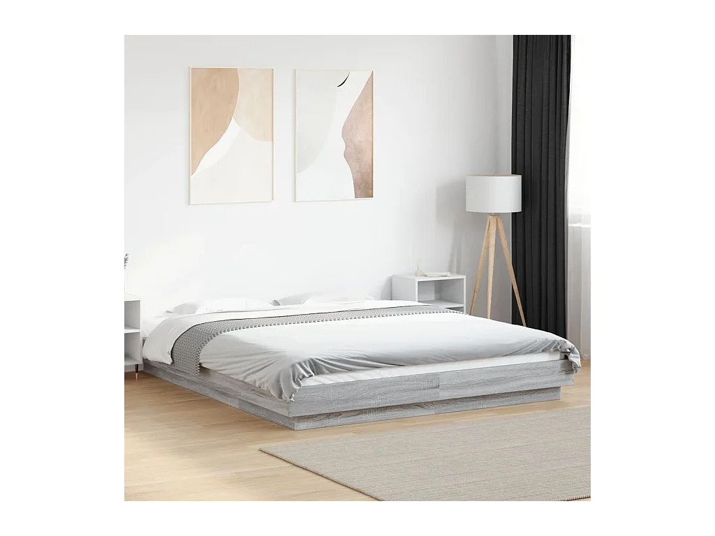 Bettgestell mit LED Grau Sonoma 160x200 cm Holzwerkstoff