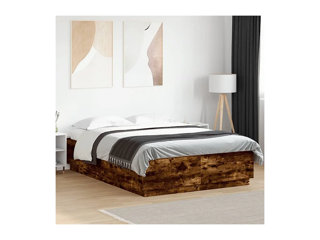Cadre de lit avec LED sans matelas chêne fumé 160x200 cm