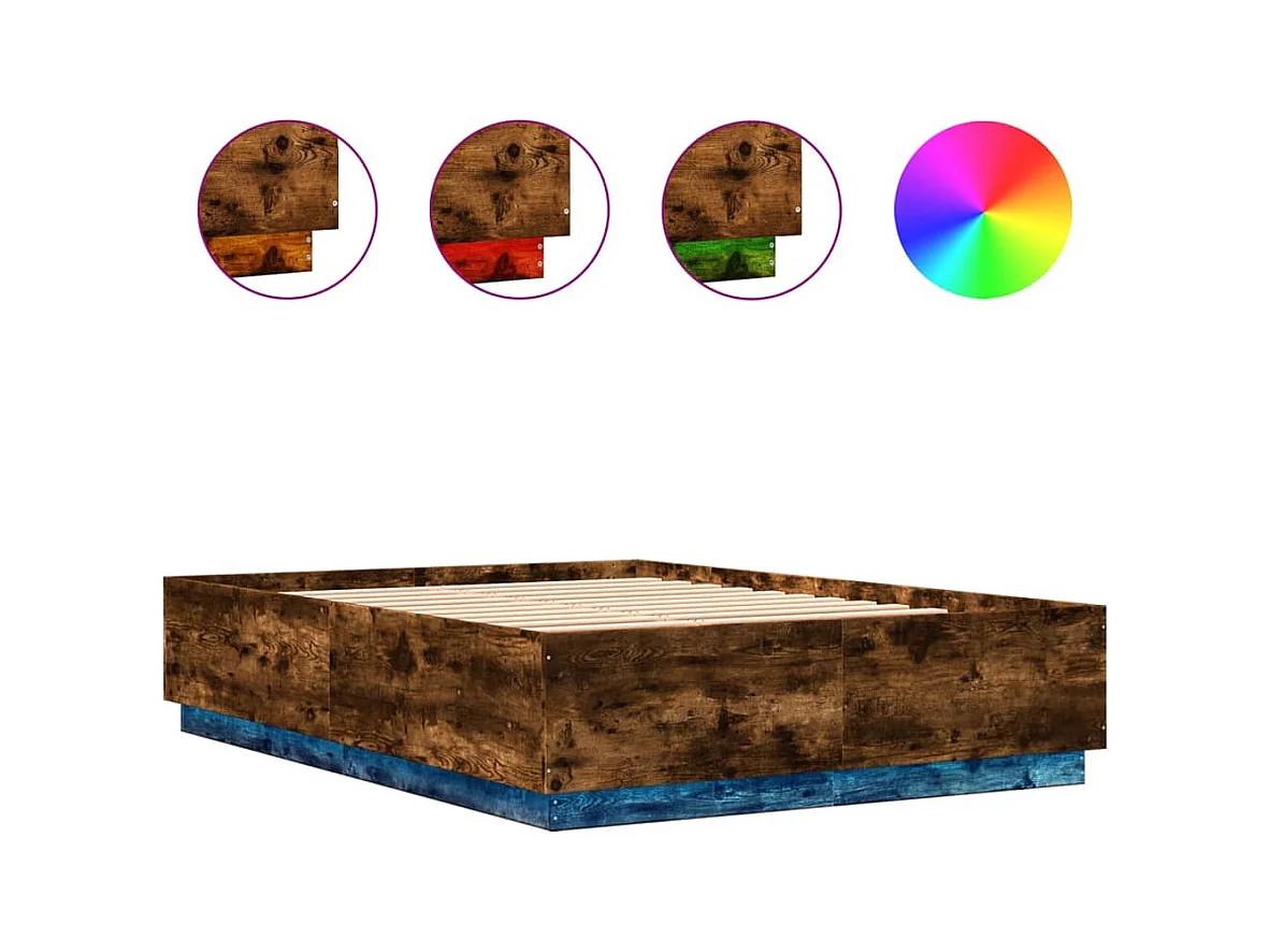Cadre de lit avec LED sans matelas chêne fumé 160x200 cm