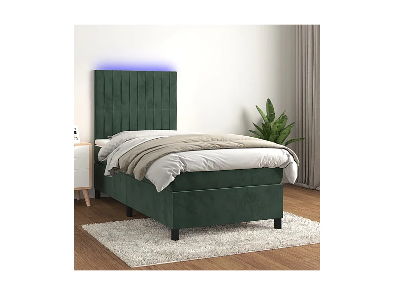 Sommier à lattes de lit matelas LED Vert foncé 90x200cm Velours