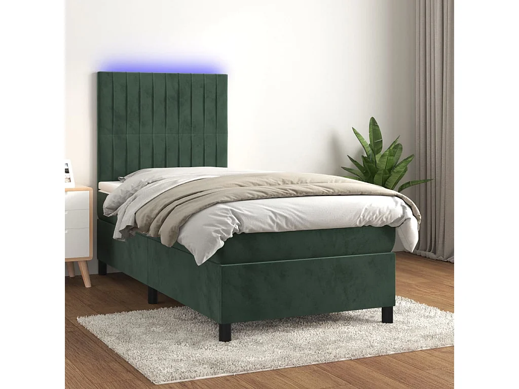 Sommier à lattes de lit matelas LED Vert foncé 90x200cm Velours