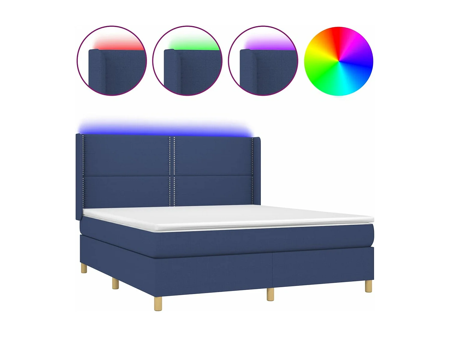 Letto a Molle con Materasso e LED Blu 160x200 cm in Tessuto