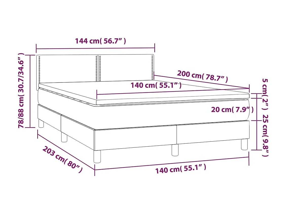 Sommier à lattes de lit avec matelas LED Noir 140x200 cm Tissu