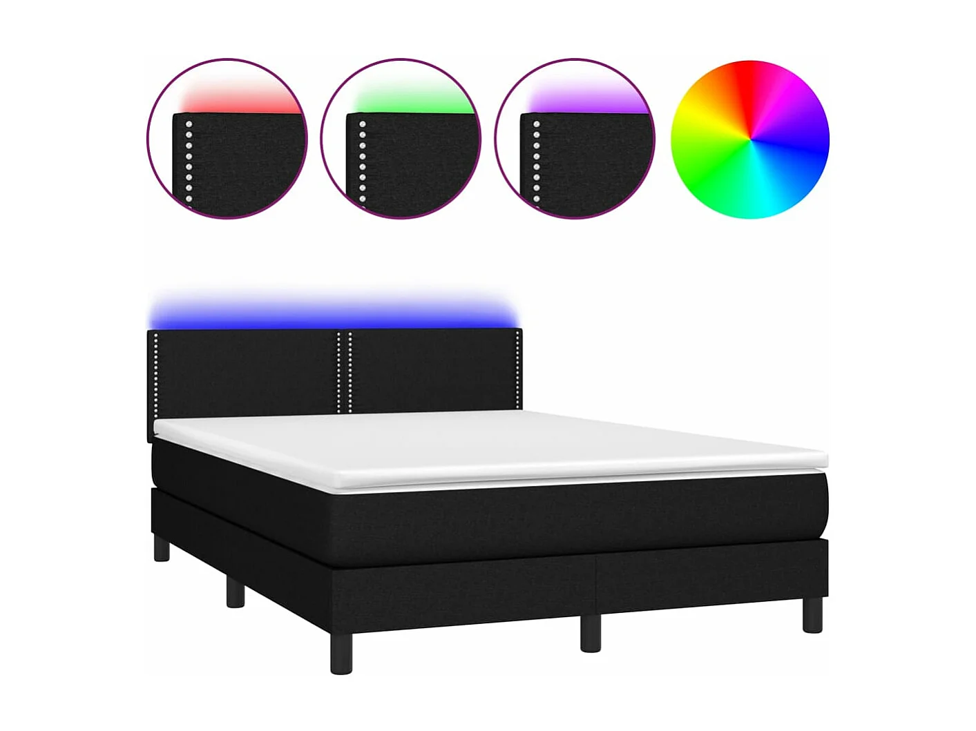 Sommier à lattes de lit avec matelas LED Noir 140x200 cm Tissu