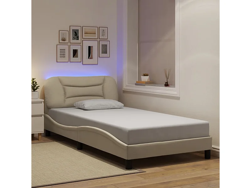 Cadre de lit avec LED sans matelas crème 100x200 cm tissu