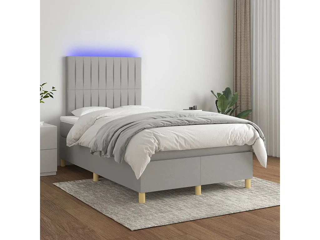 Boxspringbett mit Matratze & LED Hellgrau 120x190 cm Stoff