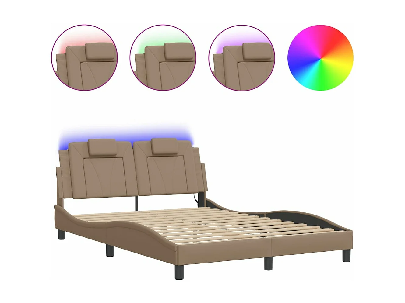 Estructura de cama con LED cuero sintético capuchino 140x190 cm