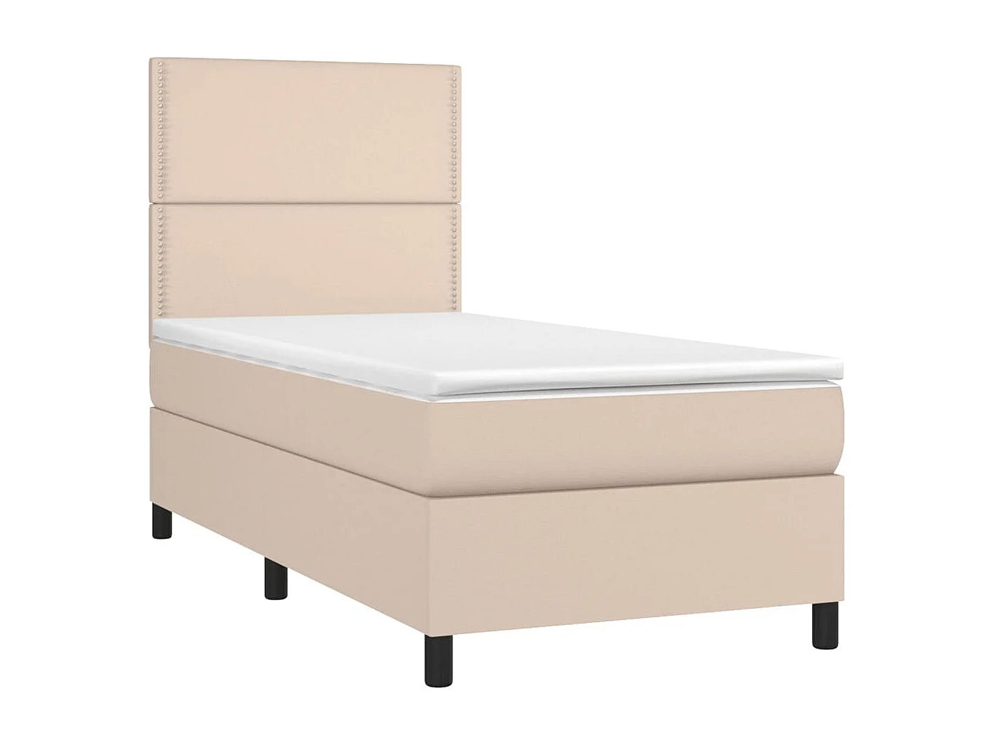Cama box spring c/colchão/LED 100x200cm couro artif. cappuccino