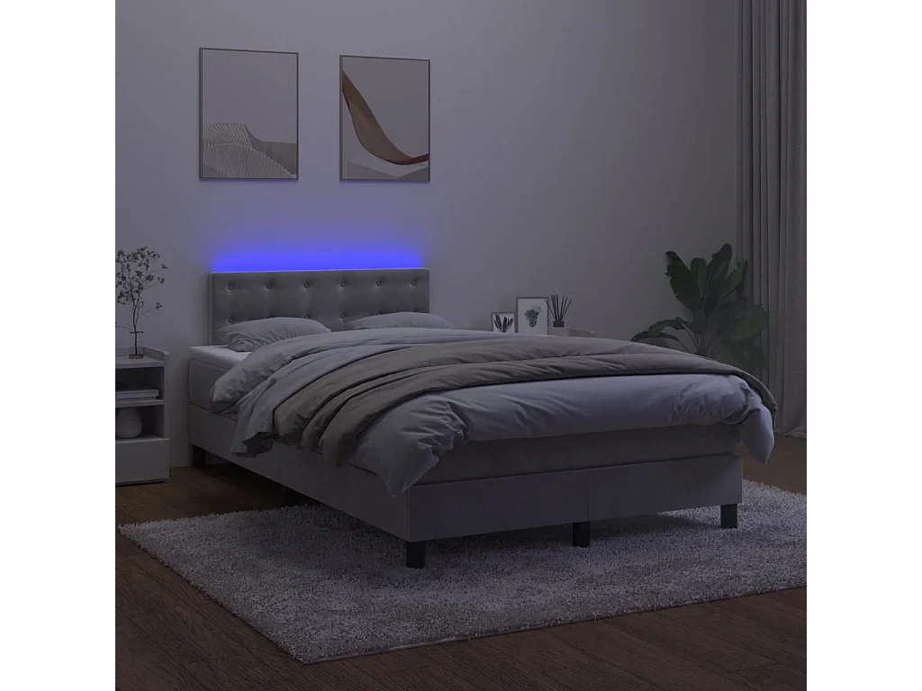 Sommier à lattes de lit avec matelas LED gris clair 120x190 cm