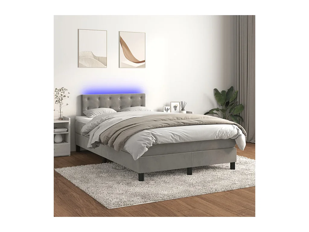 Sommier à lattes de lit avec matelas LED gris clair 120x190 cm