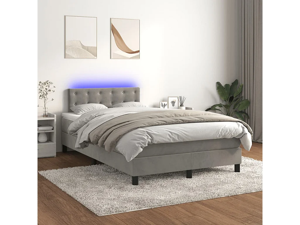 Sommier à lattes de lit avec matelas LED gris clair 120x190 cm