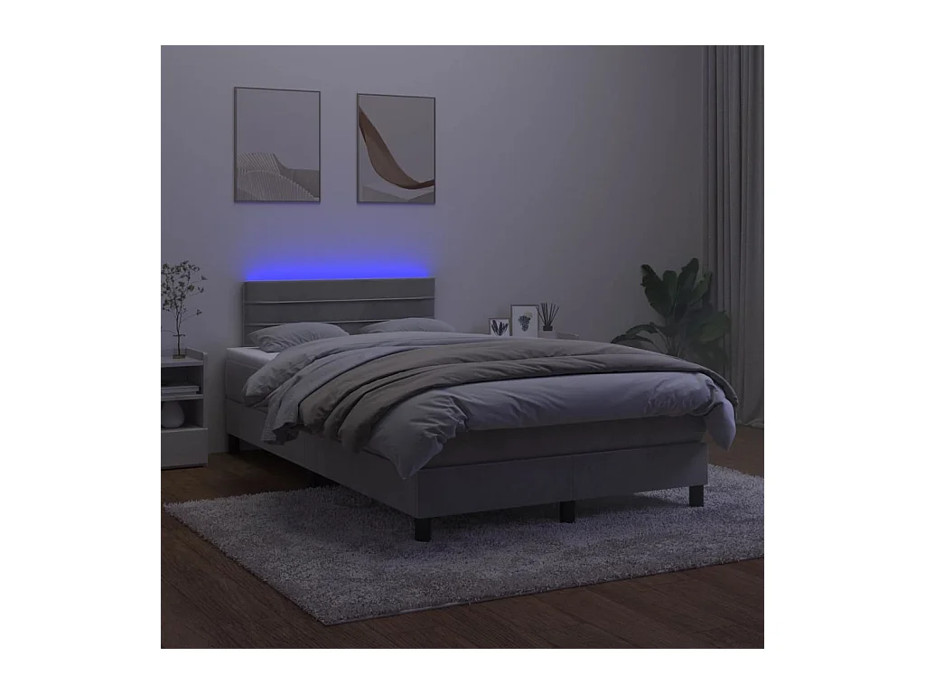 Sommier à lattes de lit avec matelas LED gris clair 120x190 cm
