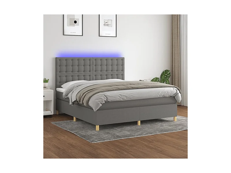 Sommier à lattes de lit et matelas et LED Gris foncé 180x200 cm