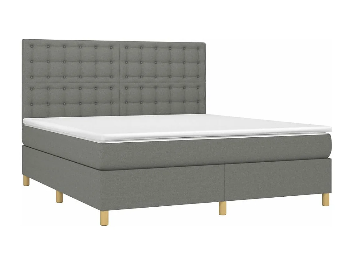 Cama box spring colchón y luces LED tela gris oscuro 180x200 cm