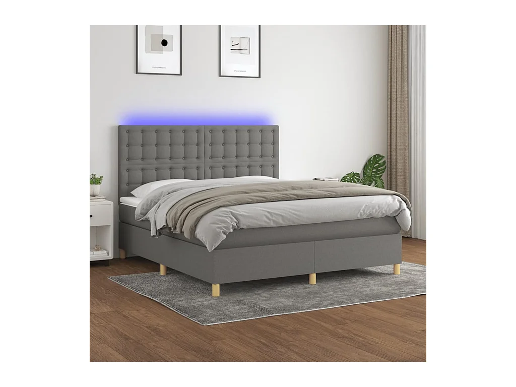 Boxspring met matras en LED stof donkergrijs 180x200 cm