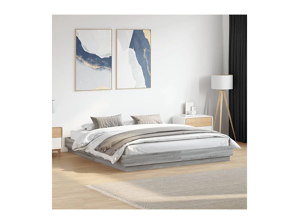 Cadre de lit avec LED sans matelas sonoma gris 180x200 cm