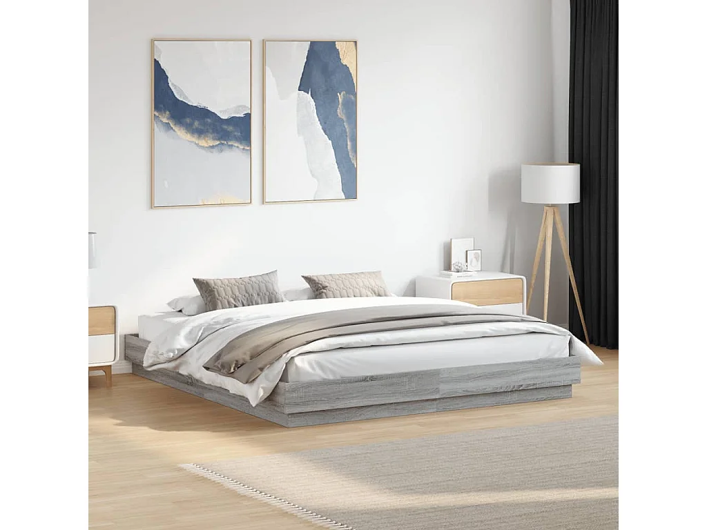 Cadre de lit avec LED sans matelas sonoma gris 180x200 cm
