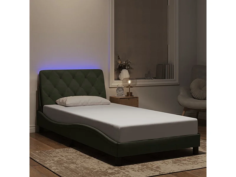 Cadre de lit avec LED sans matelas gris clair 100x200cm velours